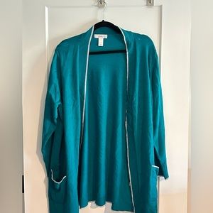 CJ Banks Teal Open Front Cardigan